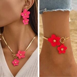 Floral Pink and Gold Jewelry Set